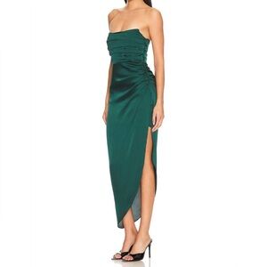 NWT ASTR the Label Hallie Strapless Dress in Satin Forest Green | Size L